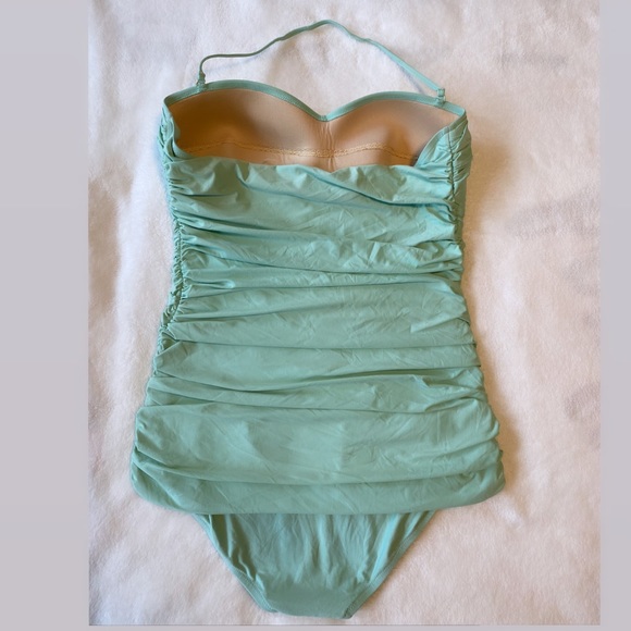 J. Crew Skirted Twist Top Ruched Bandeau Seafoam Swimsuit - Picture 15 of 15